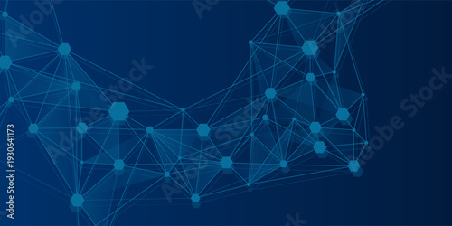 Abstract blue polygon tech network with connect technology background. Abstract dots and lines texture background. 3d rendering.
