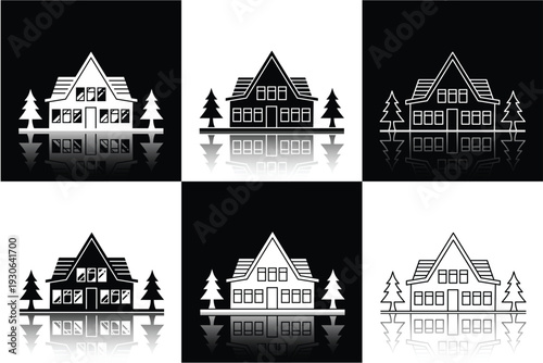 Modern Minimalist Residential Architecture Set. The theme focuses on "Modern Living" and "Sustainable Housing," characterized by clean lines and contemporary structural silhouettes