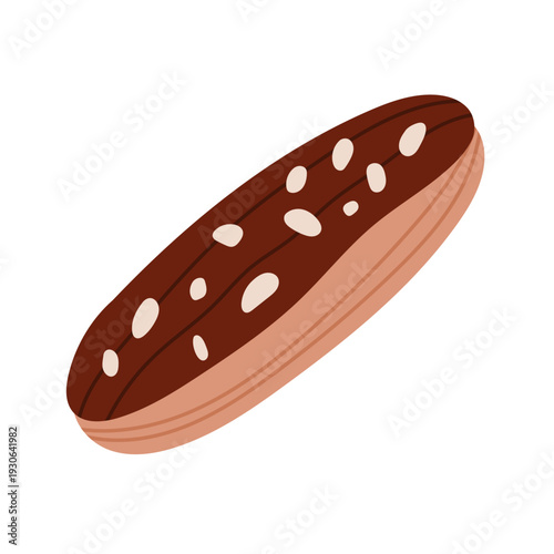 Eclair with chocolate icing and nuts