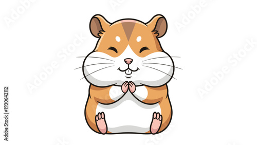 Happy little hamster character with round cheeks and small paws is sitting upright and smiling cheerfully in this cute animal illustration.