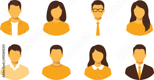 User avatar profile illustration set featuring diverse male and female characters representing people icons, digital identities and social media profiles