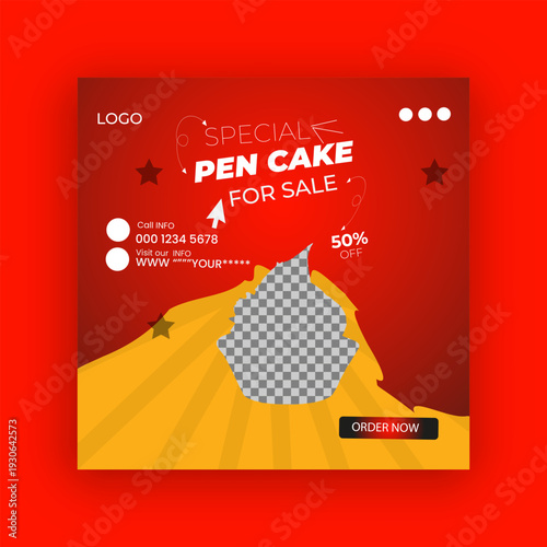 Delicious Pen Cake For Sale: A vibrant advertisement showcases a special pen cake offer. It's designed to entice and capture the attention of cake lovers with promises of delectable treats. 