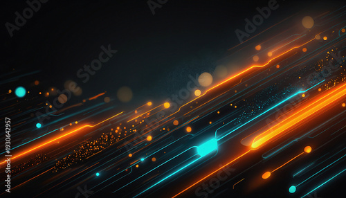 Digital background perfect for tech processes, A captivating digital display of vibrant neon light trails, suggesting intricate data streams and the fast pace of modern technology.