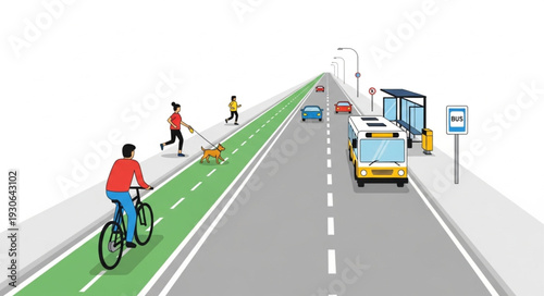 Cyclist Riding on Bike Lane.