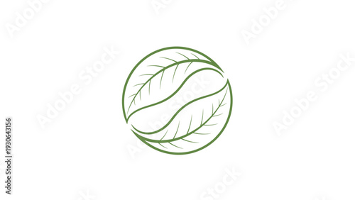 Minimalist green logo design featuring two stylized leaves formed into a circular emblem, representing nature, health, and sustainability.