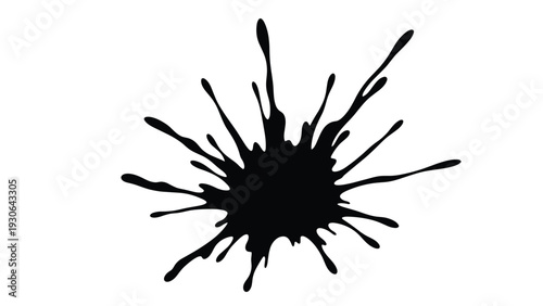 Bold and expressive black ink splatter illustration on a white background, ideal for artistic, edgy, or abstract graphic design projects.