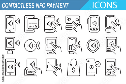 Contactless NFC Payment Icons Collection for Mobile and Card Transactions