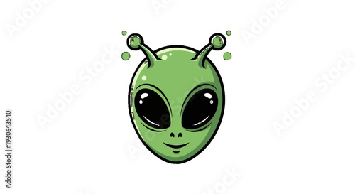 A cartoon green alien head with antennae.