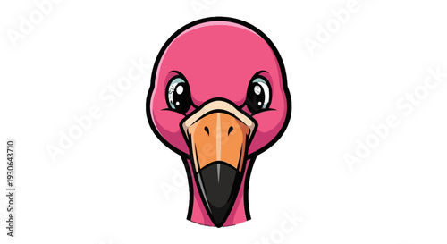 Cartoon pink flamingo head close-up illustration.