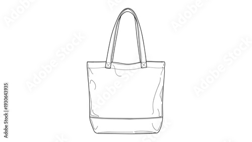 Clean outline drawing of a classic canvas tote bag with long handles for eco-friendly shopping or promotional branding designs.