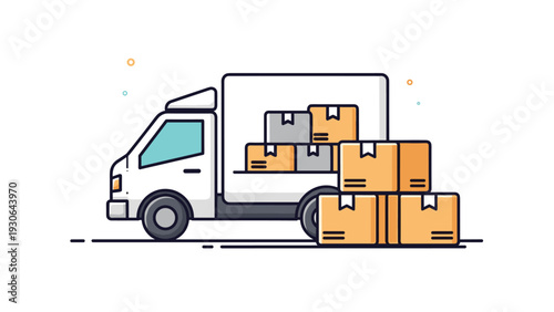 Delivery van truck loaded with several cardboard boxes parked on a street representing shipping services and logistics industry.