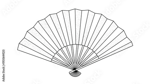 Traditional handheld folding fan shown in a black and white line art style representing cultural heritage and cooling accessories.
