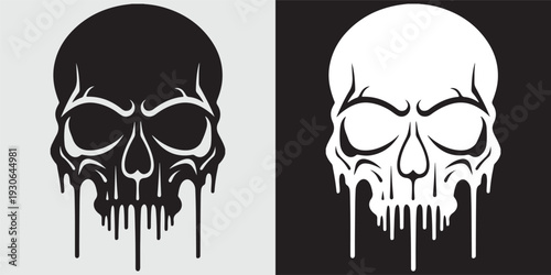 Halloween skull with melting dripping blood vector illustration flat design