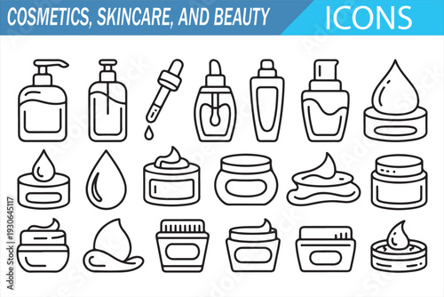 Dermatology and Skincare Product Outline Icon Set