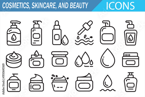Skincare Treatment and Makeup Product Outline Vector Symbols