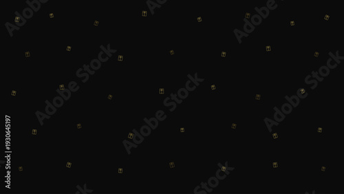Seamless dark background featuring scattered minimalist golden line-art gift boxes perfect for luxury holiday wrapping paper, birthday celebrations, and elegant festive wallpaper