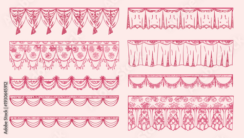 A collection of ornate pink lace borders and decorative trim patterns