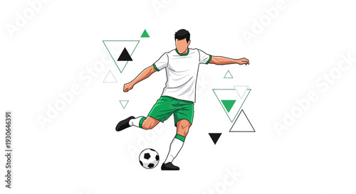 Soccer Player Kicking Ball with Triangles.