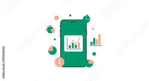 Mobile phone with financial charts and graphs, business analytics