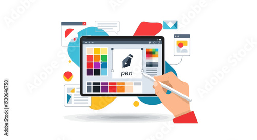 Creative Design Process on Tablet Screen with Stylus