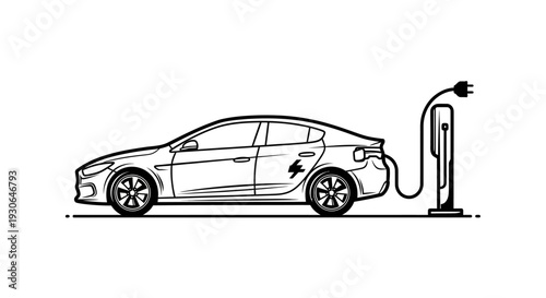 Electric Car Charging Station Line Art Illustration