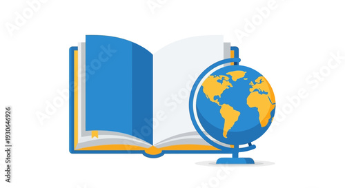 Open Book and Globe Icon - Education and Global Knowledge Concept