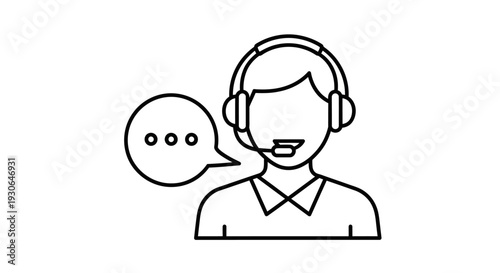 Customer support icon, headset operator, communication speech bubble