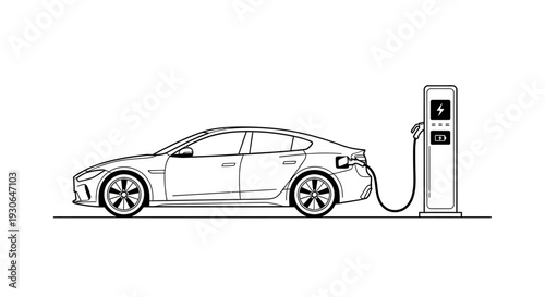 Electric Car Charging Station Line Art Illustration