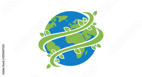 Green Planet Earth with Leafy Swirls - Global Eco Concept