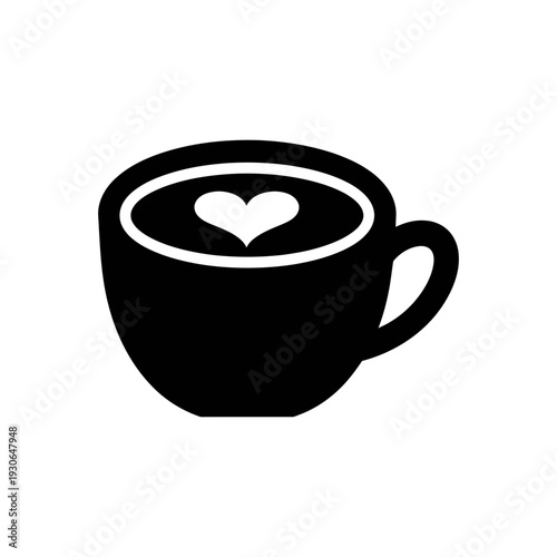 Black and White Coffee Cup Illustration with Heart Shape Foam Design