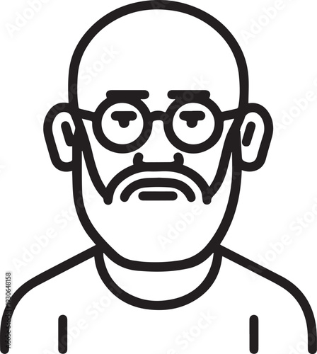 Hand Drawn Old Man Black and White Avatar Illustration in Minimal Line Art Style Design