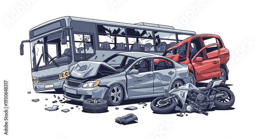 Damaged Vehicles After Traffic Accident.
