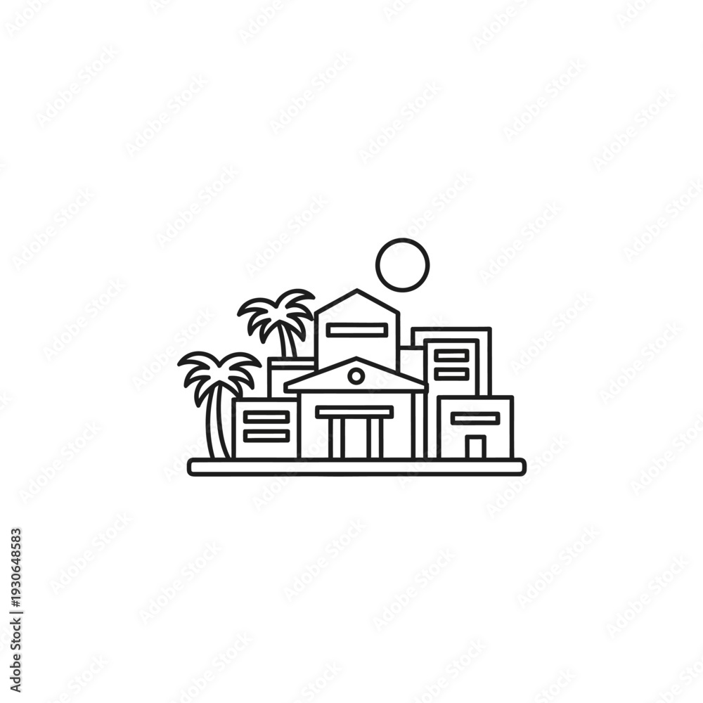 Fototapeta premium Contemporary Urban Architecture with Palm Trees and Sunny Sky