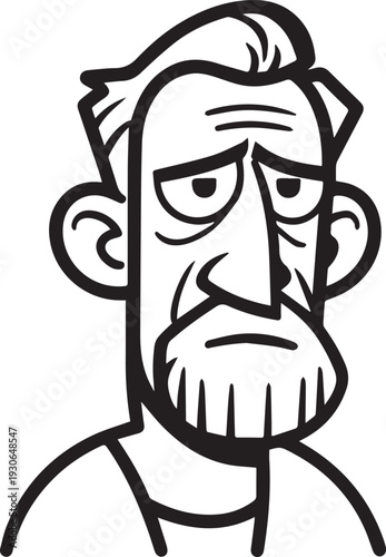 Hand Drawn Old Man Black and White Avatar Illustration in Minimal Line Art Style Design