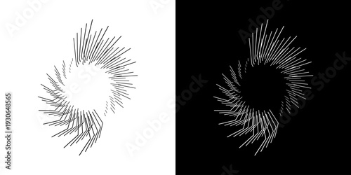 Dynamic abstract spiral sound wave rhythm lines. Circular spiral sound wave rhythm of lines. Circular futuristic abstract lines, black and white background.	