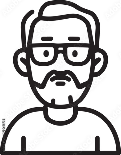 Hand Drawn Old Man Black and White Avatar Illustration in Minimal Line Art Style Design