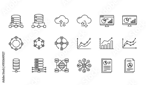 Data Analytics, Database and Cloud Linear Icon Pack