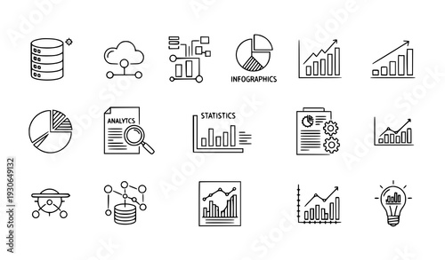 Cloud Computing and Data Analytics Thin Line Icons