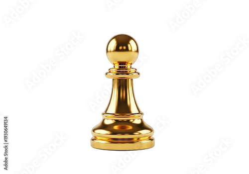 Golden chess pawn king piece standing tall isolated on transparent background