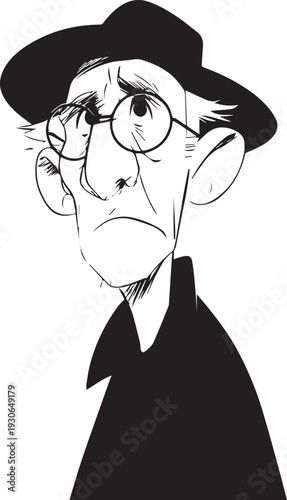 Hand Drawn Old Man Black and White Avatar Illustration in Minimal Line Art Style Design