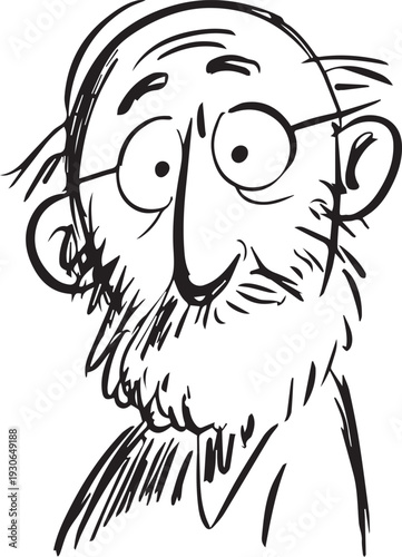 Hand Drawn Old Man Black and White Avatar Illustration in Minimal Line Art Style Design