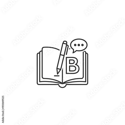 Educational Illustration of Open Book with Pen and Speech Bubble for Learning Concepts
