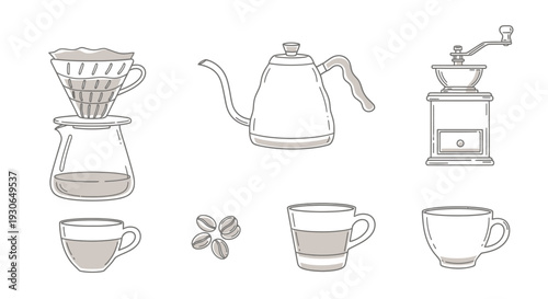 Coffee Brewing Pour Over Grinder Illustration