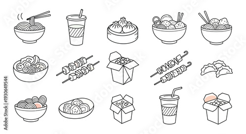 Asian Food Noodles Dumplings Illustration