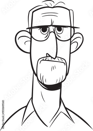 Hand Drawn Old Man Black and White Avatar Illustration in Minimal Line Art Style Design