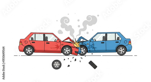 Damaged Cars After Collision Accident.