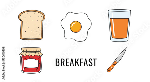 Breakfast Toast Egg Juice Illustration
