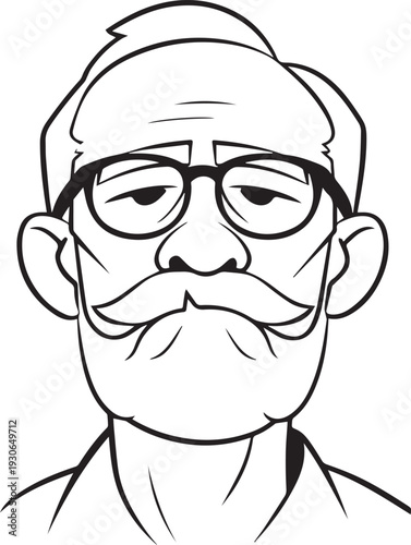 Hand Drawn Old Man Black and White Avatar Illustration in Minimal Line Art Style Design