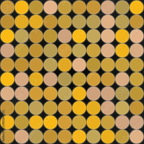 Seamless abstract gold coin circle pattern background in honeycomb style vector illustration