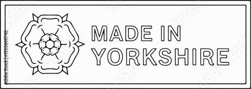 A black and white graphic depicting a six-petaled rose and the words "Made in Yorkshire